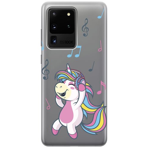 Силиконовый чехол с принтом Musical Unicorn для Samsung Galaxy S20 Ultra / Самсунг С20 Ультра силиконовый чехол на samsung galaxy s20 ultra самсунг с20 ультра с 3d принтом swan swim ring прозрачный