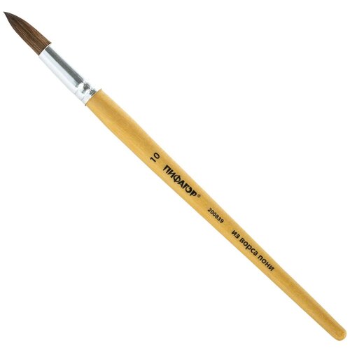 Кисть пифагор, пони, круглая, № 10, деревянная лакированная ручка, колпачок, пакет с подвесом, 200839