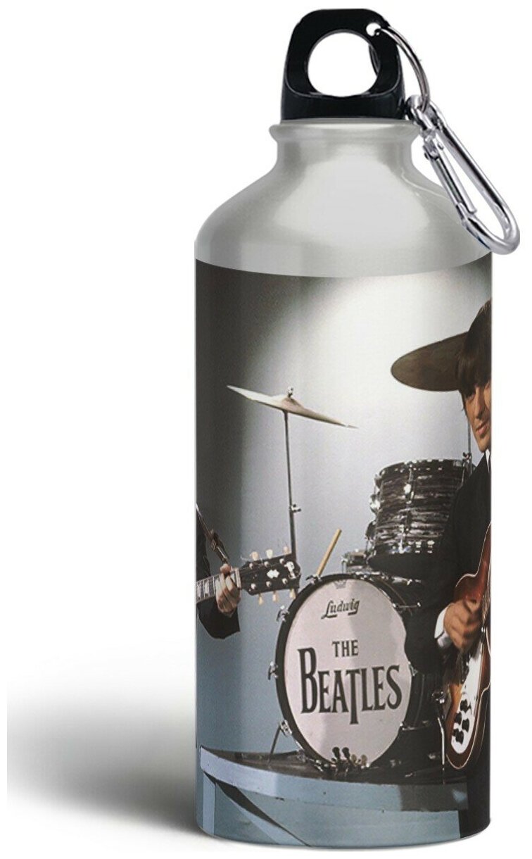 Бутылка спортивная,туристическая фляга, 500мл с карабином beatles(Джон Леннон,битлс, Joy division, David Bowie,Bob Dylan) - 966