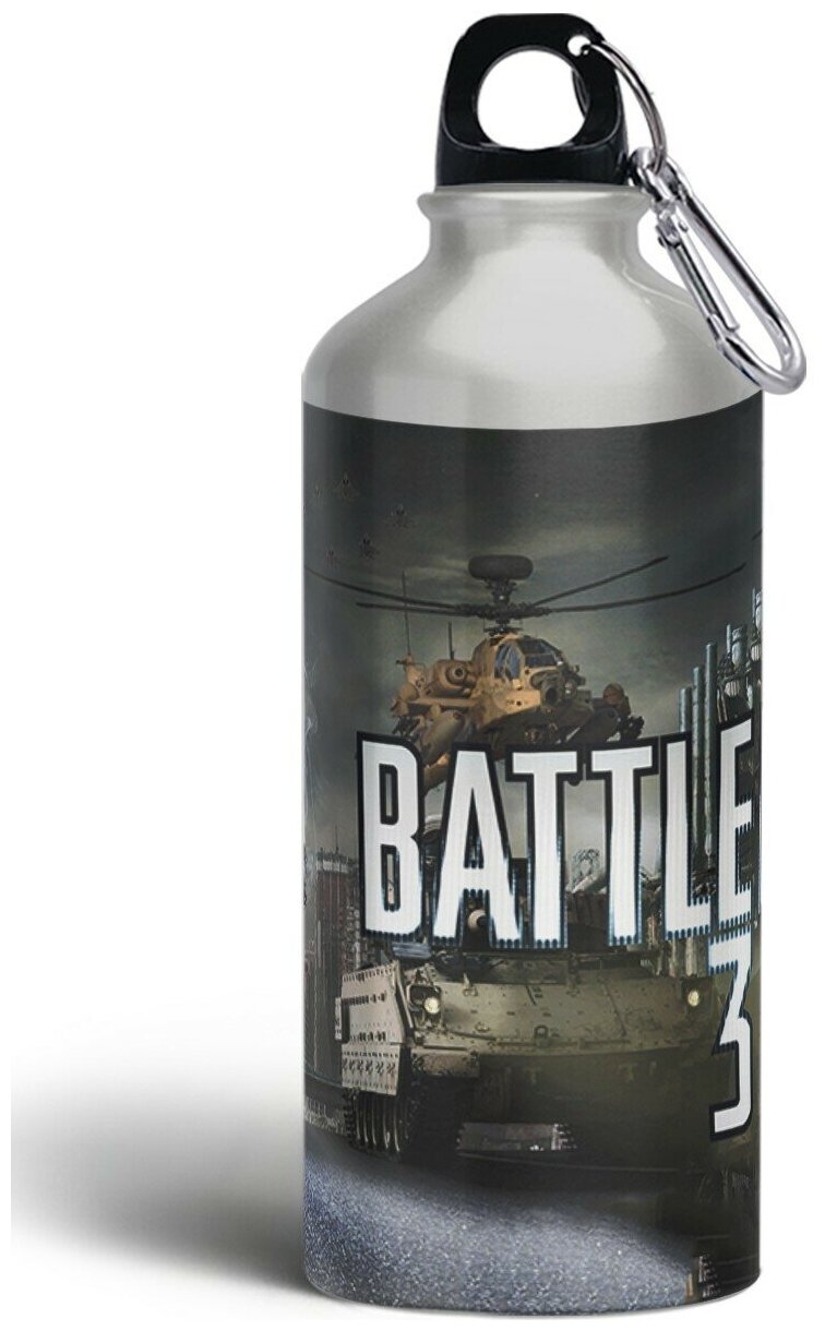 Бутылка спортивная, туристическая фляга, 500мл с карабином Battlefield 3-1