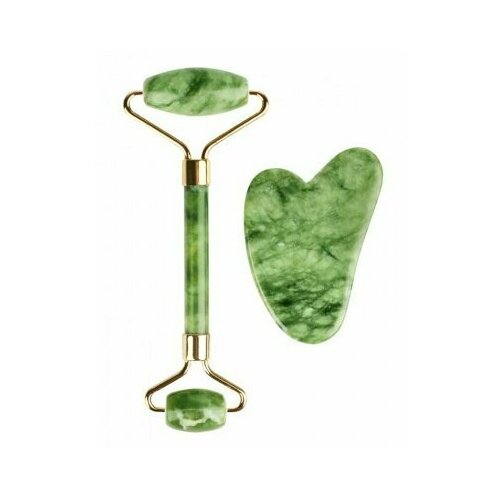 Набор нефритовый массажер-роллер для лица и кристалл для массажа Гуаша AMG331 Gezatone 390₽
