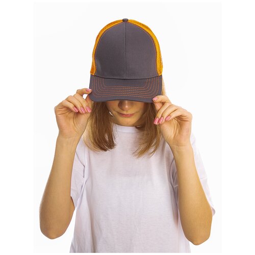 фото Бейсболка modniki - серый/оранжевый (54-56) женская кепка/для девочек/для мальчиков/мужская бейсболка/с сеткой