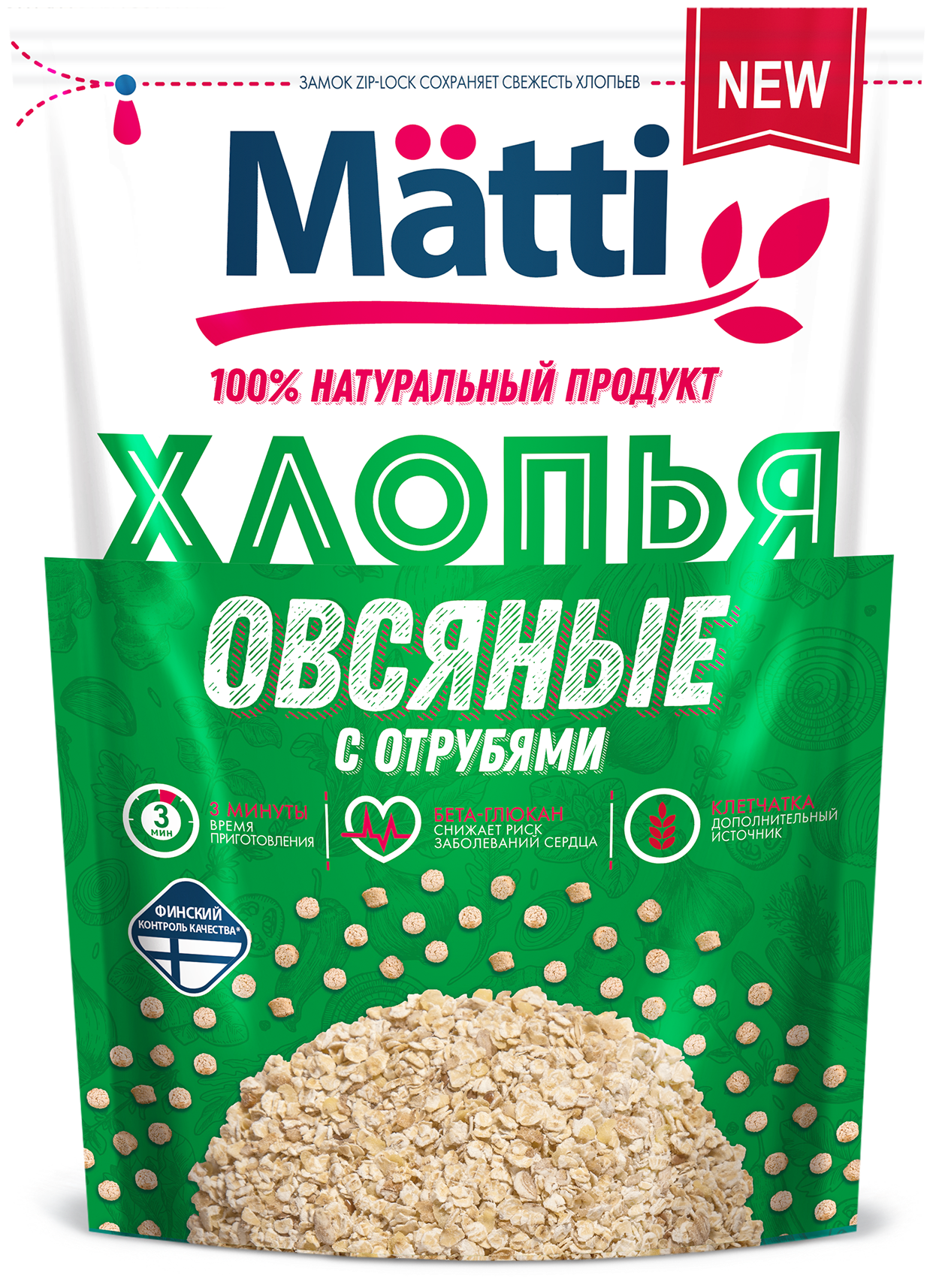 Овсяные Хлопья Matti с отрубями, 400 г - фотография № 1