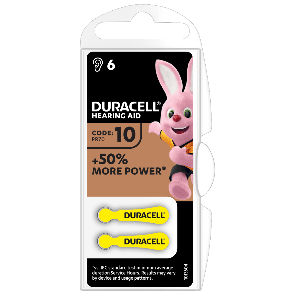 Батарейки для слуховых аппаратов Duracell Hearing AID 10 PR70 1,45В 6шт (пластиковый контейнер)