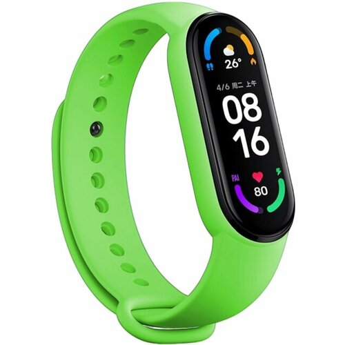 Силиконовый ремешок на фитнес-трекер Xiaomi Mi Band 5, 6 и 7 / Спортивный сменный браслет для смарт часов Сяоми Ми Бэнд 5, 6 и 7 / Зеленый