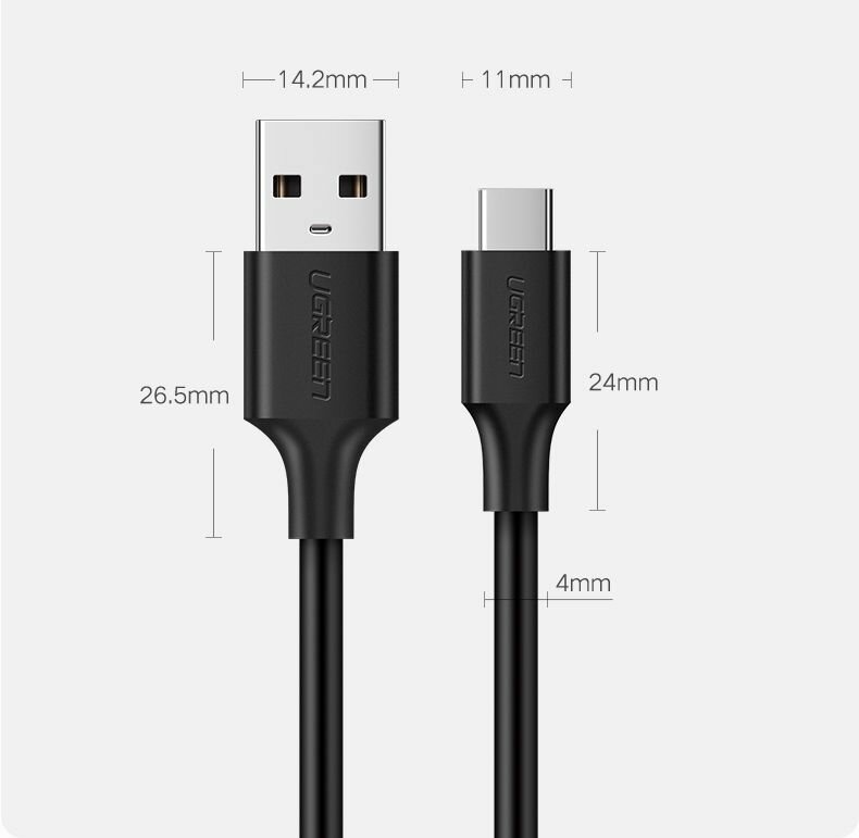 Кабель UGREEN 20882_ USB 3.0 A Male/USB Type-C Male, никелированный, 1м, black - фото №3