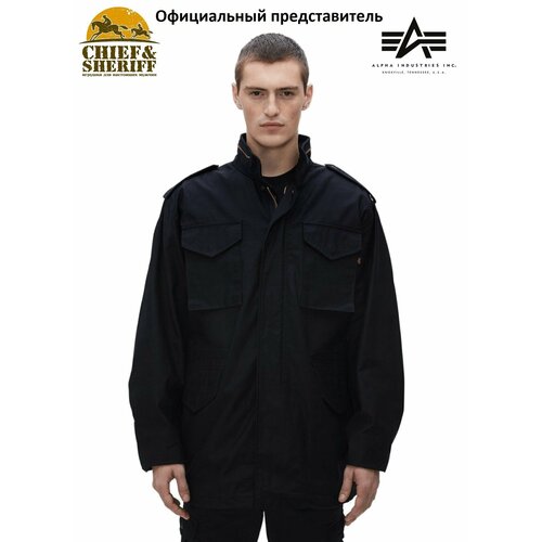 фото  куртка-рубашка alpha industries демисезонная, силуэт свободный, подкладка, капюшон, карманы, ветрозащитная, внутренний карман, водонепроницаемая, размер l, черный