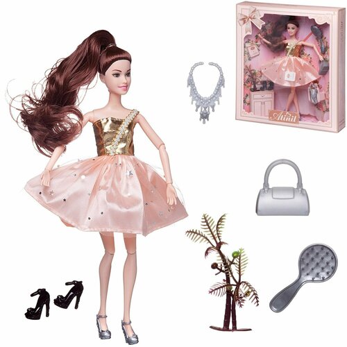 фото Кукла atinil. мой розовый мир в платье со звездочками на юбке, с аксессуарами, 28см, шатенка - junfa toys [wj-21546/шатенка]