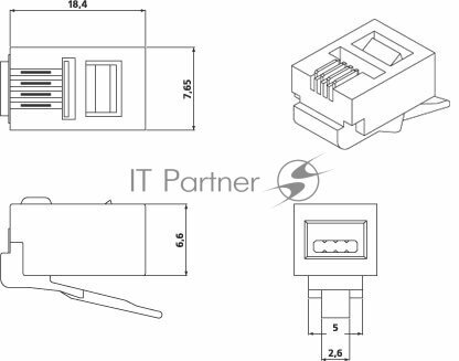 Коннектор Hyperline (PLUG-4P4C-P-C2-100)