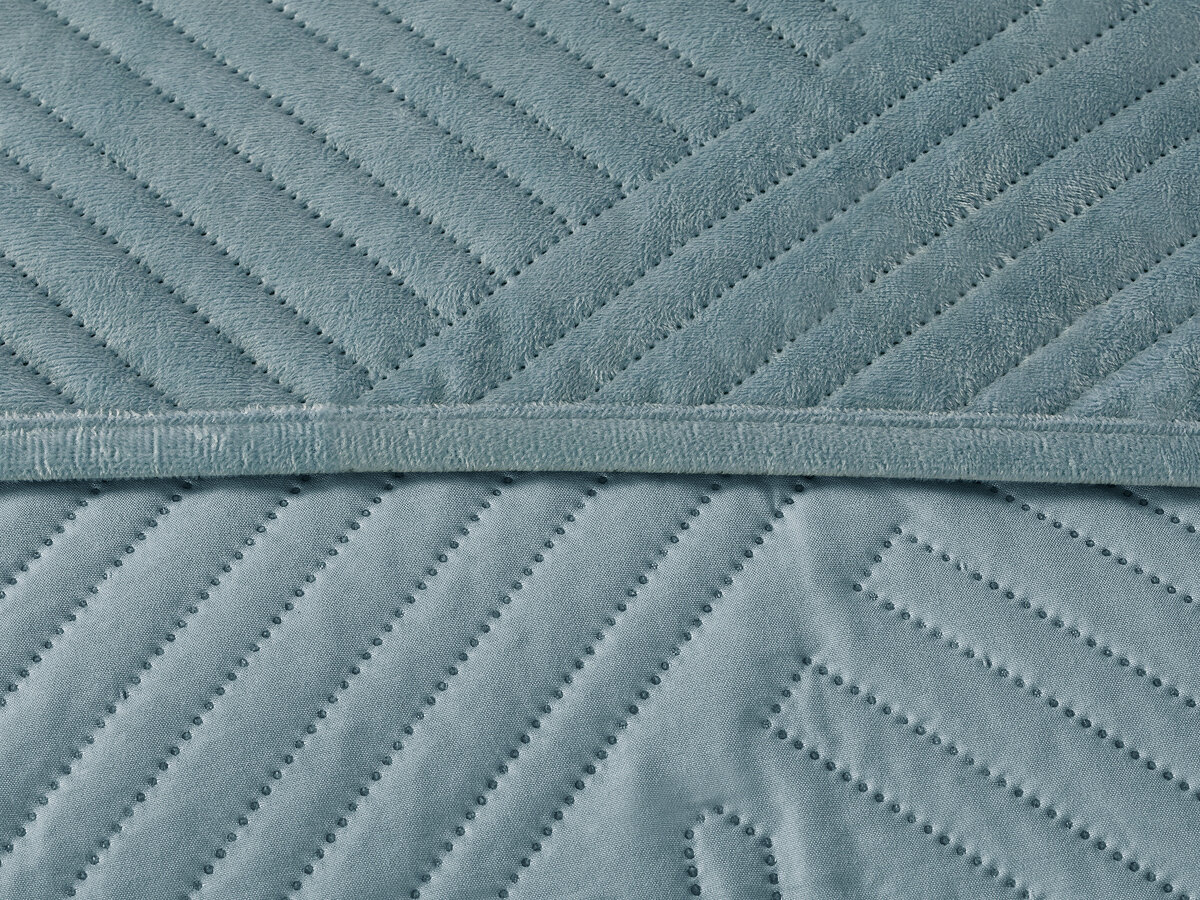 Велюровое покрывало Cleo VELLUTO евро макси 230х250, покрывало на кровать и диван с двумя наволочками, сине-зеленое