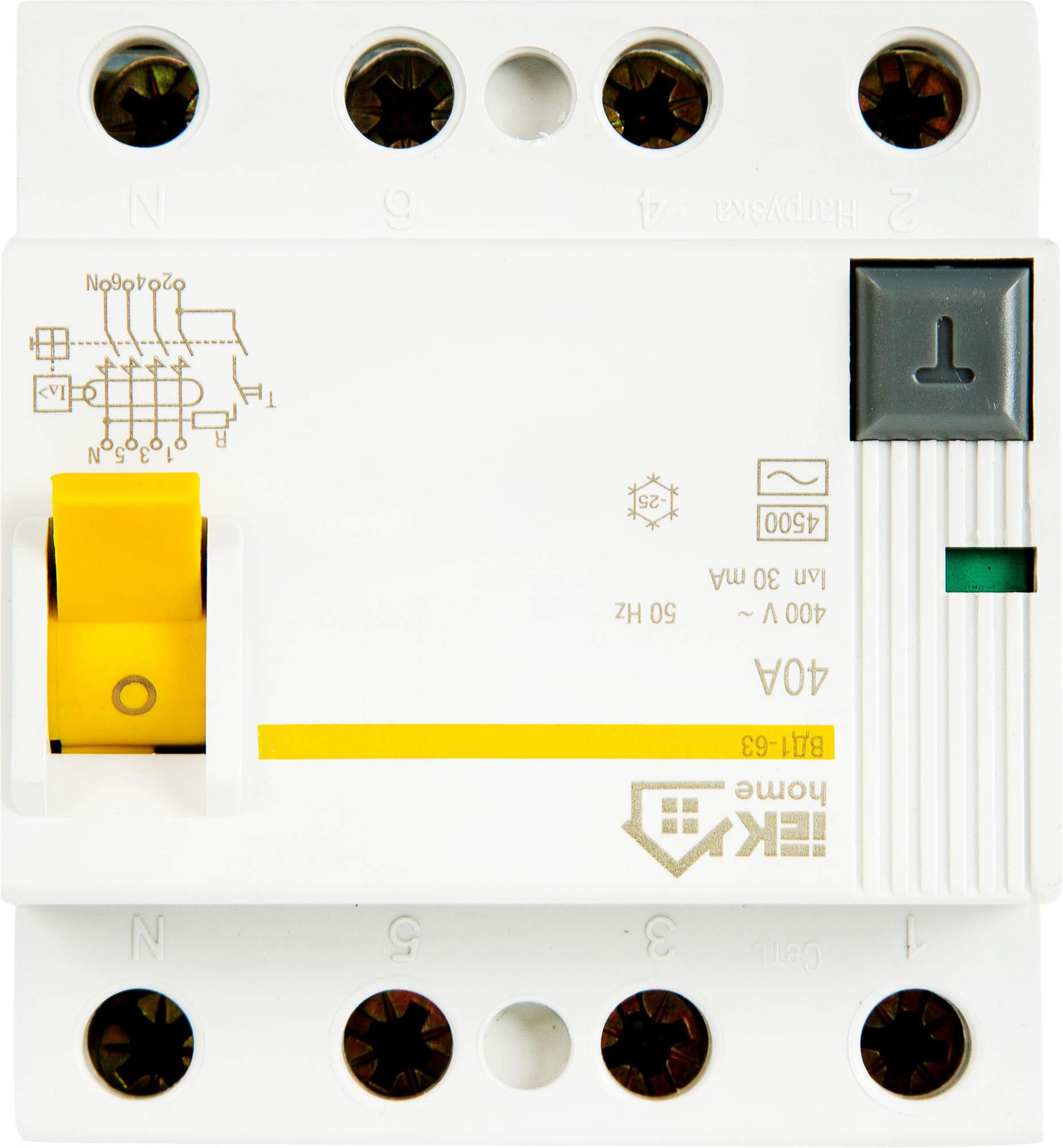 УЗО IEK Home ВД1-63 4 полюса 40 А - фото №3