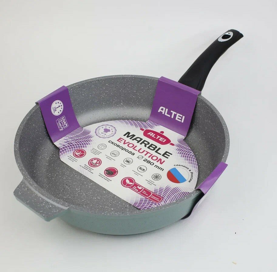 фото Сковорода алтей 280 мм АП Marble evolution silver с пласт. руч. 02-2832-200