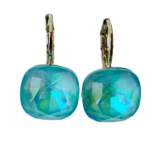 фото Серьги пусеты парящий кристалл, кристаллы swarovski, размер/диаметр 12 мм, серебряный, бирюзовый my lollipop