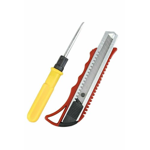 Набор инструментов TH64-51, 2 предмета / Отвертка плоская и канцелярский нож, цвет желто-красный