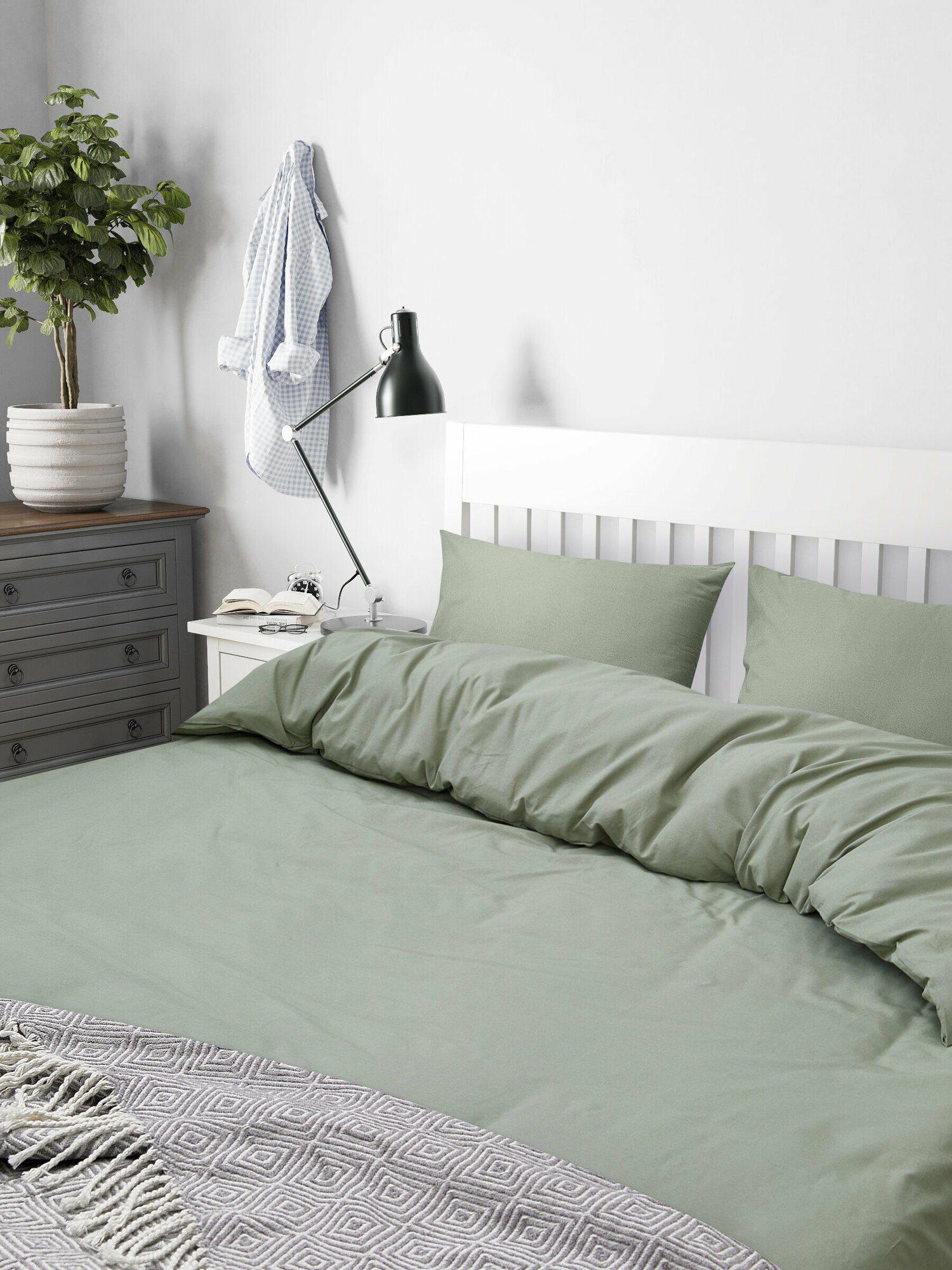 Постельное белье амилия/DVALA 1,5-спальное с пододеяльником 150х200 см и 1 наволочкой 50х70 см, серо-зеленое