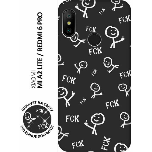 Матовый чехол Fck Pattern W для Xiaomi Mi A2 Lite / Redmi 6 Pro / Сяоми Ми А2 Лайт / Редми 6 Про с 3D эффектом черный матовый чехол locked w для xiaomi mi a2 lite redmi 6 pro сяоми ми а2 лайт редми 6 про с 3d эффектом черный