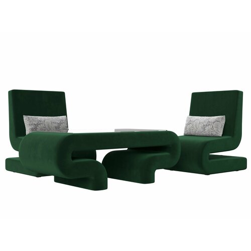 Набор Волна-3 (стол, 2 кресла), Велюр зеленый