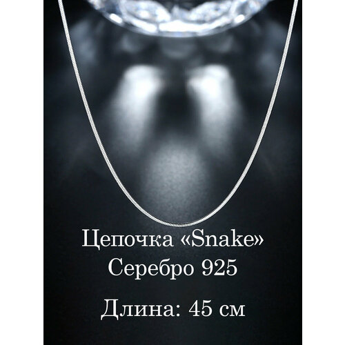 Цепь Цепочка на шею Снейк, длина 45 см, серебряный