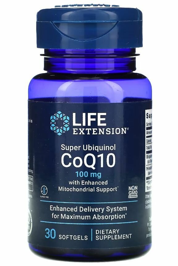 Life Extension, суперубихинол коэнзим Q10 с улучшенной поддержкой митохондрий, 100 мг, 30 мягких таблеток