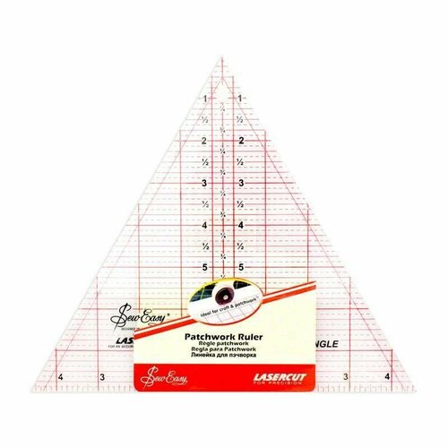 Линейка-треугольник портновская, с углом 60 градусов, дюймы, прозрачная, 1 упаковка