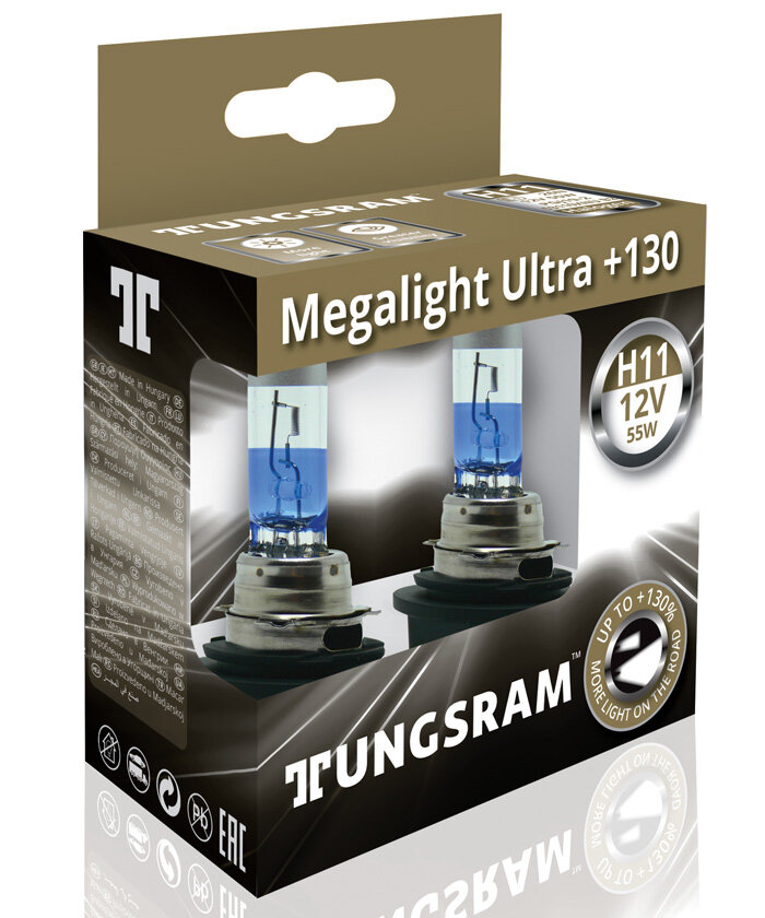 Лампы H11 12V-55W (PGJ19-2) (+130% света) Megalight Ultra +130 (п. уп.2шт.) 93116875