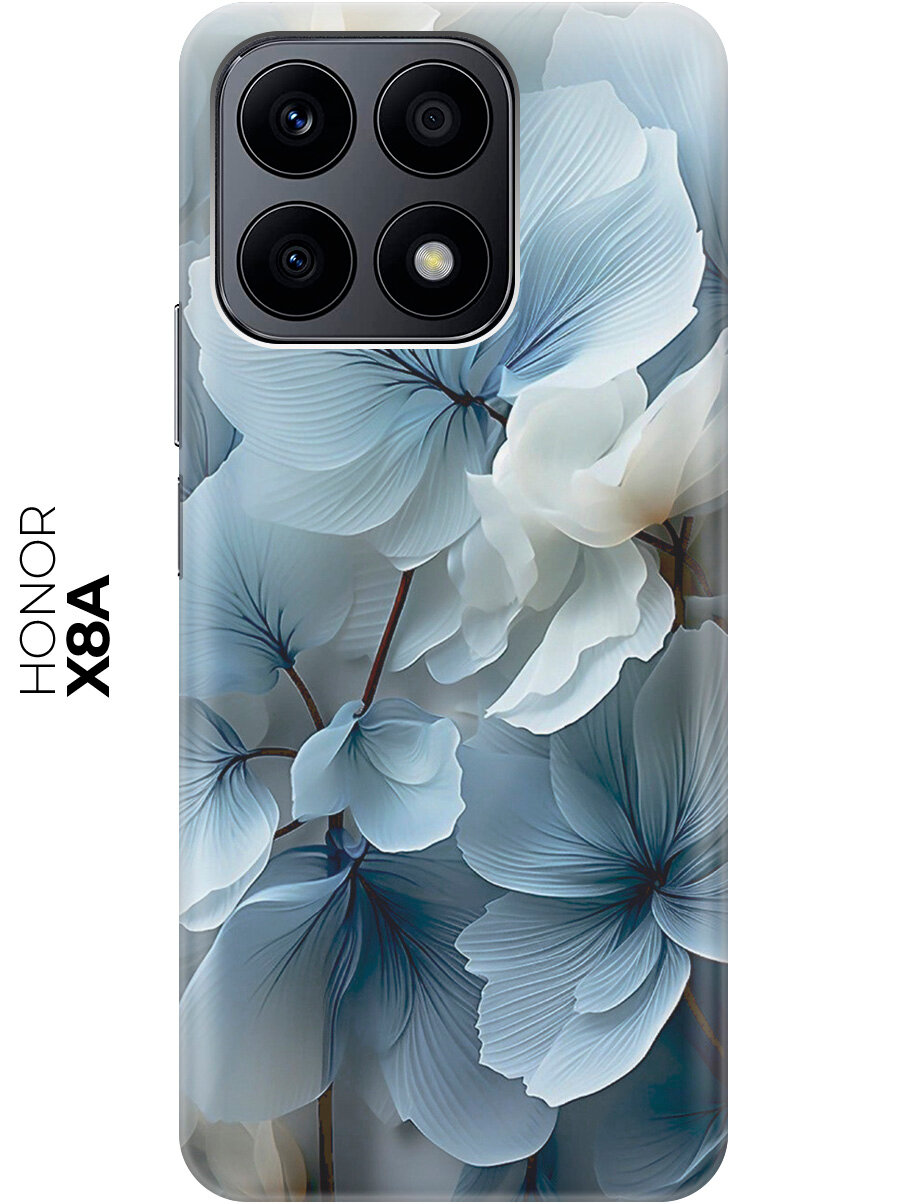 Силиконовый чехол на Honor X8a / Хонор Х8А с рисунком "Бежево-голубые цветы"