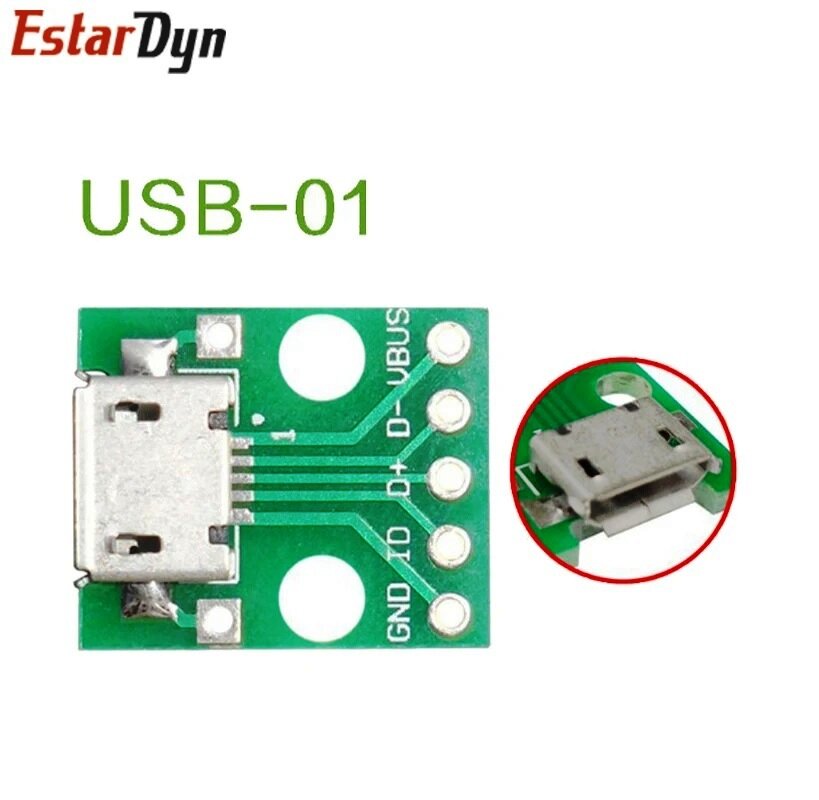 Переходник коннектор адаптер Micro USB – DIP (5 pin) (разъем на плате) 3 шт.