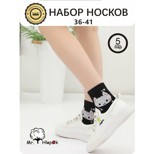 фото Носки , 5 пар, размер 36-41, бежевый, лиловый, серый, черный, белый mr.hlopok