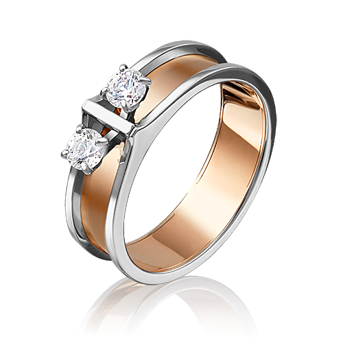 фото Кольцо diamant online, комбинированное золото, 585 проба, фианит, размер 19, бесцветный