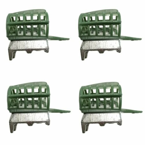 фото 4 шт. / кормушка фидерная зеленая с грунтозацепом для реки с умеренным или сильным течением / набор 120 гр. рыболов56