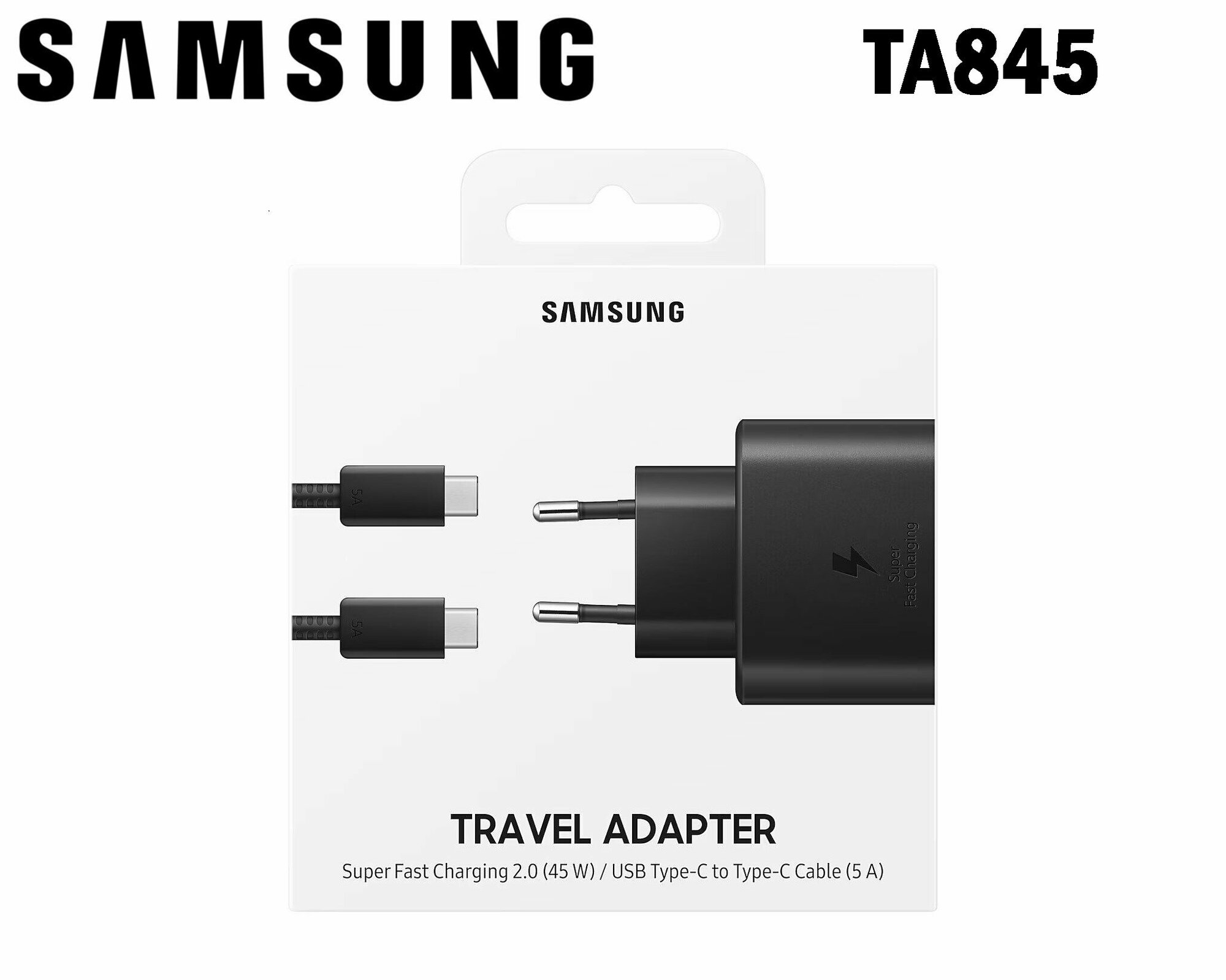 Сетевое зарядное устройство Samsung EP-TA845 + кабель USB Type-C, 45 Вт, черный
