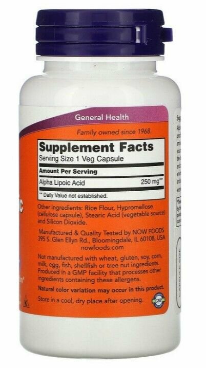 Картинки Now Alpha Lipoic Acid 250 мг, 60 вег. капсул