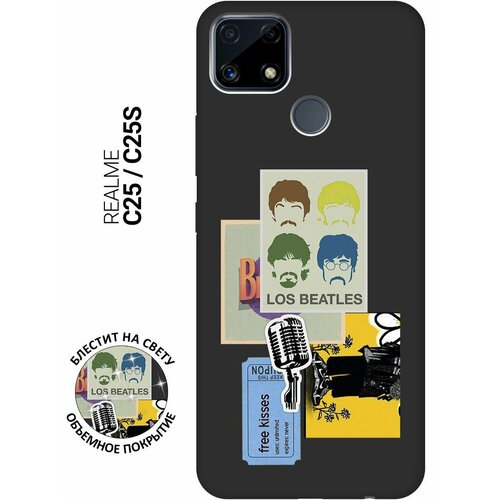 Матовый Soft Touch силиконовый чехол на Realme C25, C25S, Рилми С25, С25с с 3D принтом Beatles Stickers черный матовый soft touch силиконовый чехол на realme gt рилми гт с 3d принтом beatles stickers черный