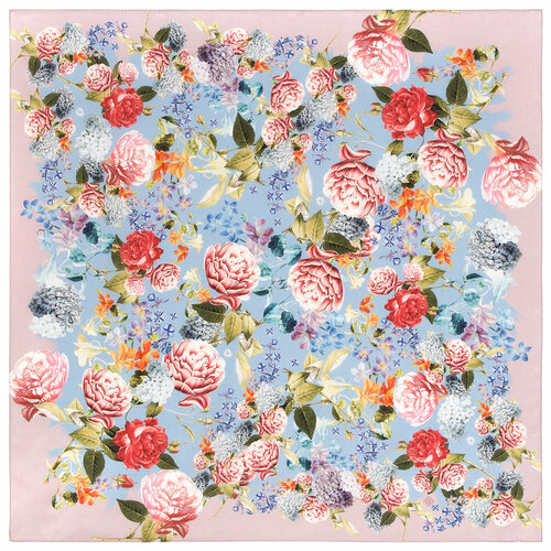 Платок Павловопосадская платочная мануфактура,89х89 см, голубой, розовый