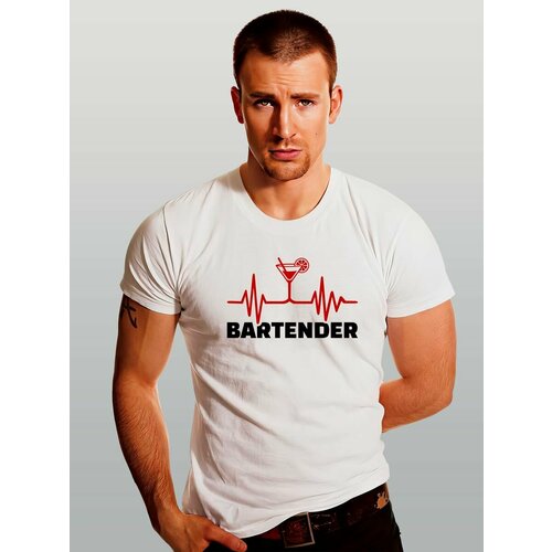 фото Футболка бармен bartender пульс, размер xxl, белый zerosell