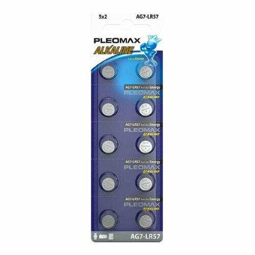 Samsung Батарейка Pleomax AG7 399 LR926, LR57 Button Cell 100 1000 98000 10 шт. в уп-ке часовая батарейка kodak ag7 399 lr926 lr57 kag710 б0044712 16088877