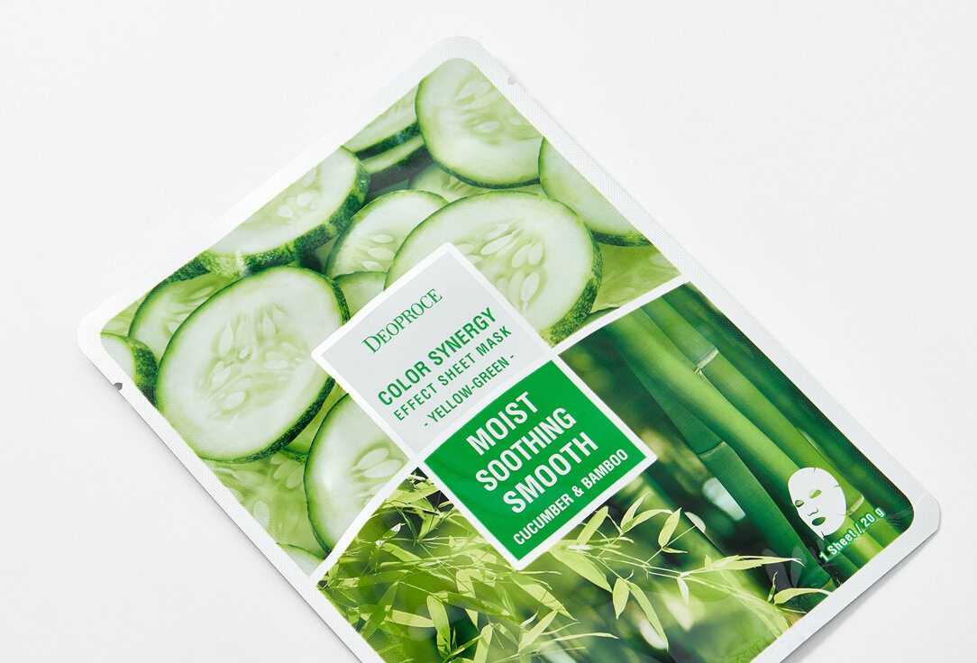 Маска тканевая на основе бамбука и огурца DEOPROCE COLOR SYNERGY EFFECT SHEET MASK YELLOW-GREEN 20g 20гр - фото №10