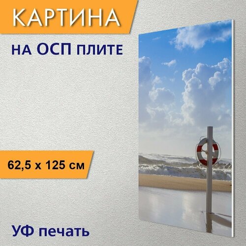 Вертикальная картина на ОСП "Пляж, солнце, буря" 62x125 см. для интерьериа