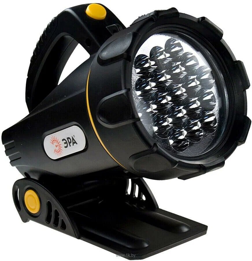 фото Фонарь прожектор светодиодный ЭРА FA18E мощный туристический / Фонарик ручной аккумуляторный светодиодный / 2 режима свечения / фонарь прожектор с подставкой