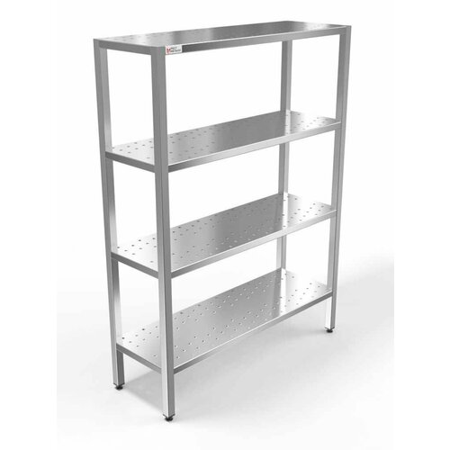 Стеллаж кухонный 1400*500*2000, 4 перфорированные полки выполненные из нерж. стали марки AISI 430, толщина 0,8 мм; каркас разборный, нерж. труба 40х40 мм