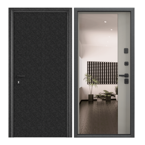 Дверь входная для квартиры Torex Comfort X 950х2050 правый, тепло-шумоизоляция, антикоррозийная защита, замки 4-го класса, зеркало, черный/серый дверь входная для квартиры torex flat m 950х2050 правый тепло шумоизоляция антикоррозийная защита замки 4 го и 2 го класса черный коричневый