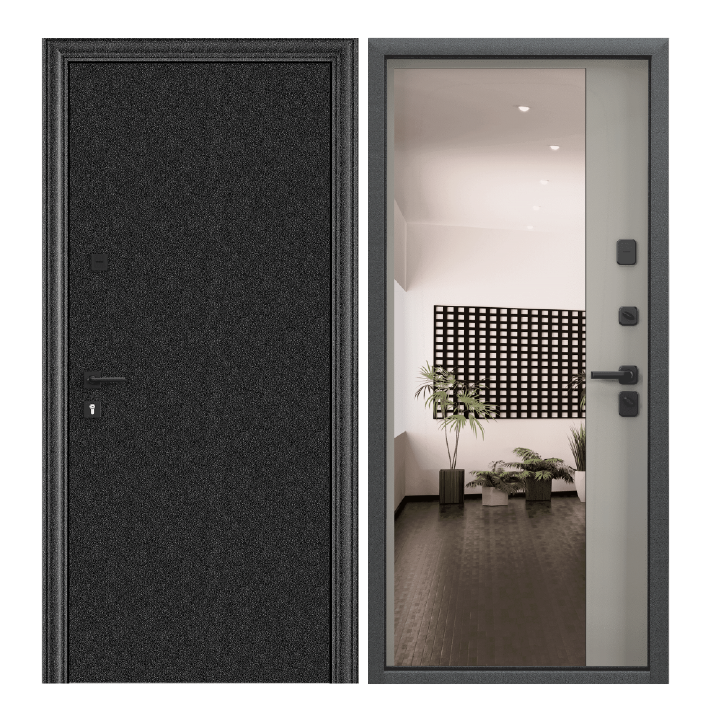 Дверь входная для квартиры Torex Comfort X 950х2050 правый, тепло-шумоизоляция, антикоррозийная защита, замки 4-го класса, зеркало, черный/серый