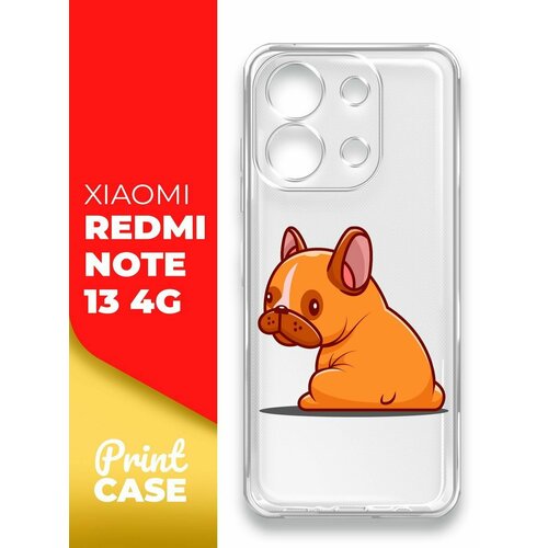 Чехол на Xiaomi Redmi Note 13 4G (Ксиоми Редми Ноте 13 4г), прозрачный силиконовый с защитой (бортиком) вокруг камер, Miuko (принт) Бульдог чехол на xiaomi redmi note 13 4g ксиоми редми ноте 13 4г прозрачный силиконовый с защитой бортиком вокруг камер miuko принт доллар тату