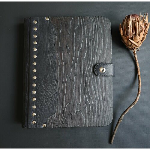 Чёрный кожаный блокнот А4, из дерева и натуральной кожи
