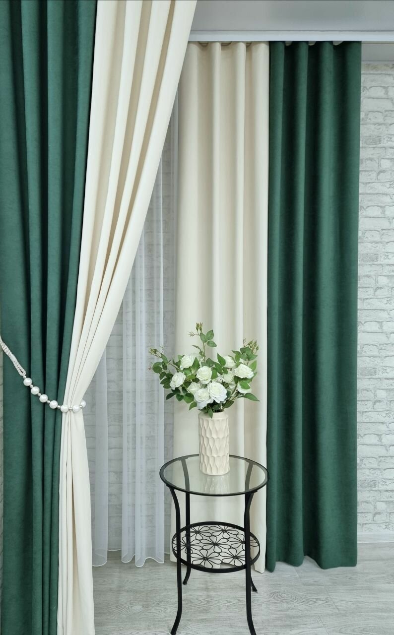 фото Канвас, двойные 2шт 200х260 зеленый; молочный