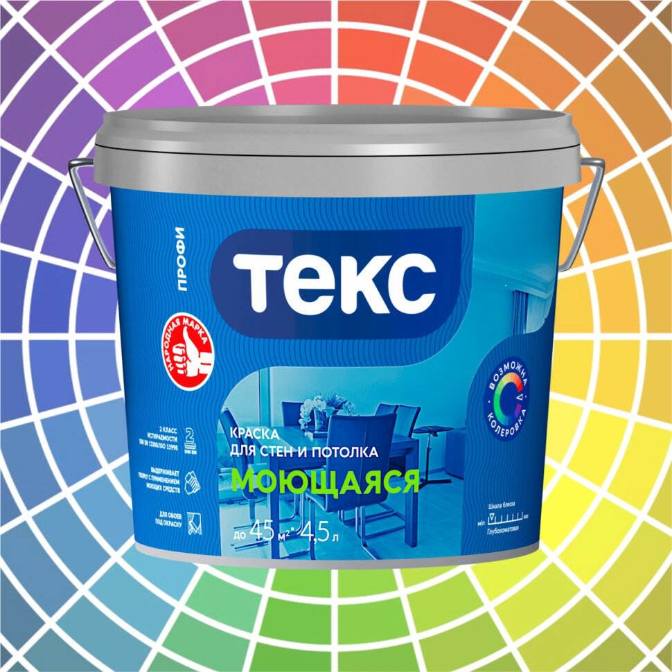 фото Краска текс профи моющаяся для стен и потолков база A 9 л