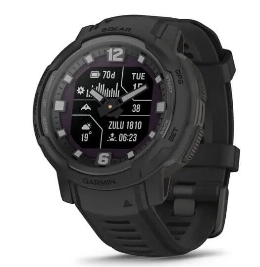 Смарт часы Garmin Instinct CROSSOVER SOLAR Tactical Edition с черным безелем и силиконовым черным ремешком (010-02730-00)