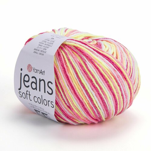 фото Пряжа jeans soft colors yarnart, вишня/коралл/салат - 6214, 55% хлопок, 45% акрил, 10 мотков, 50 г, 160 м.