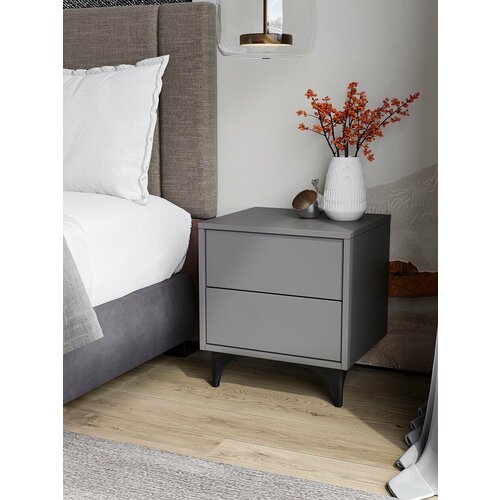 Тумба прикроватная на ножках, цвет тёмно-серый, ящики открывание от нажатия push pull, модель Флорида, 42х36х46 см