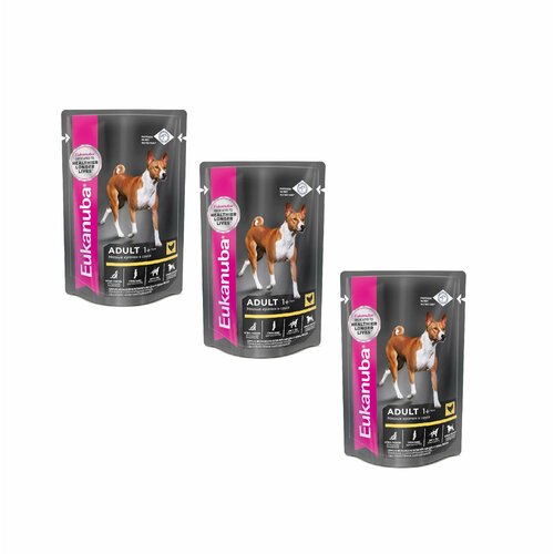 Eukanuba ADULT ALL BREED CHICKEN пауч влажный корм для взрослых собак всех пород, курица в соусе, 100 гр, 3 уп